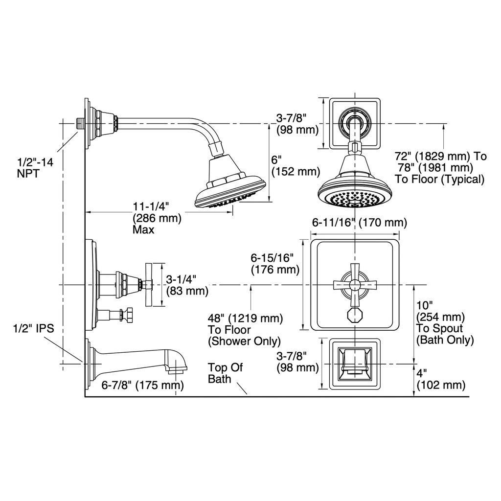 Kohler T13133-3A-BN Pinstripe Pure, B&S Trim