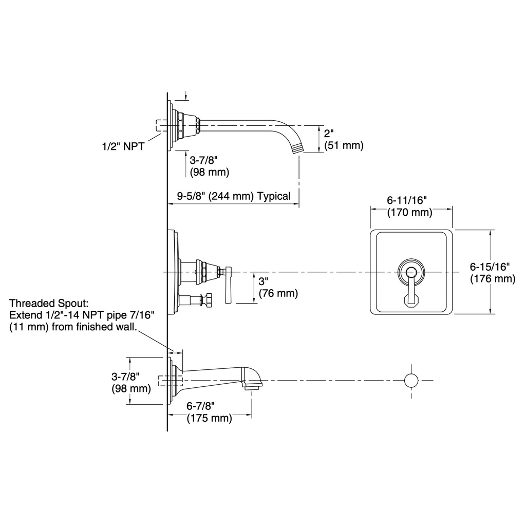 Kohler T13133-4AL-CP Pinstripe B/S Trm Pure W/Div, Ls Hd-Lvr