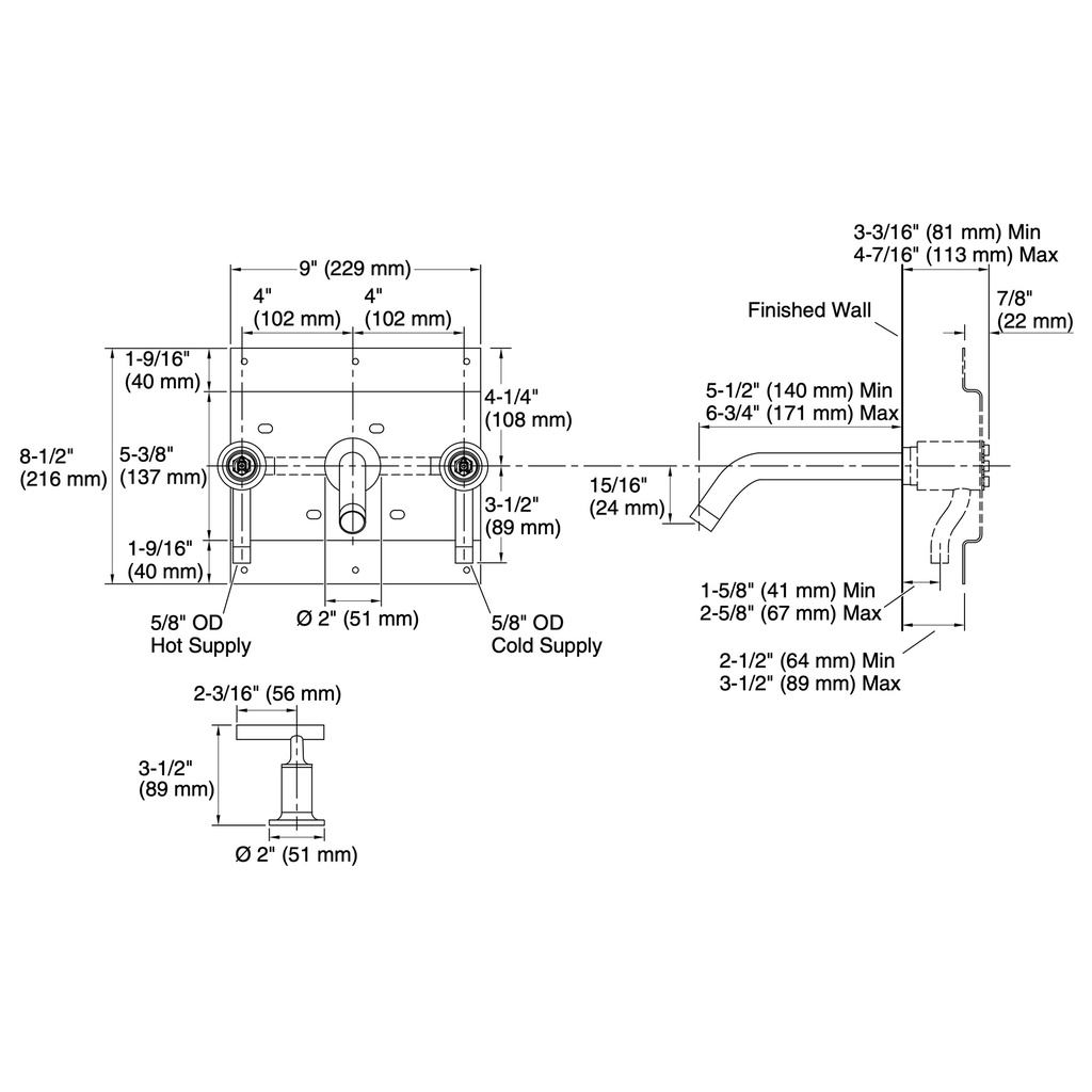 Kohler T14413-4-TT Purist Wall-Mount Lav Faucet Trim