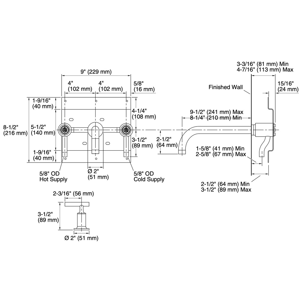 Kohler T14414-4-BV Purist W-M Lav Trim, 9 90 Deg Spt, Lvr