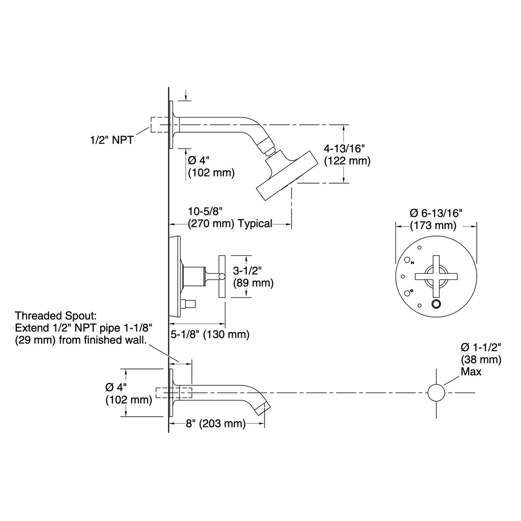 Kohler T14420-3-SN Purist R/T B&S Trm/Crs Hdls,35-Deg Spt