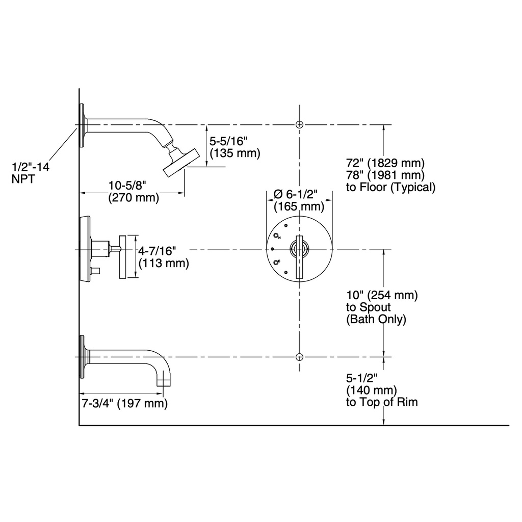 Kohler T14421-4-BN Purist R/T B&S Trm/Lvr Hdls,90-Deg Spt