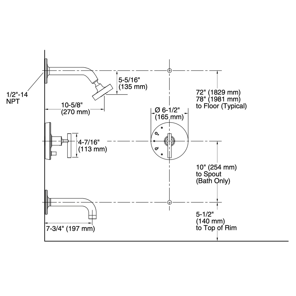 Kohler T14421-4-SN Purist R/T B&S Trm/Lvr Hdls,90-Deg Spt