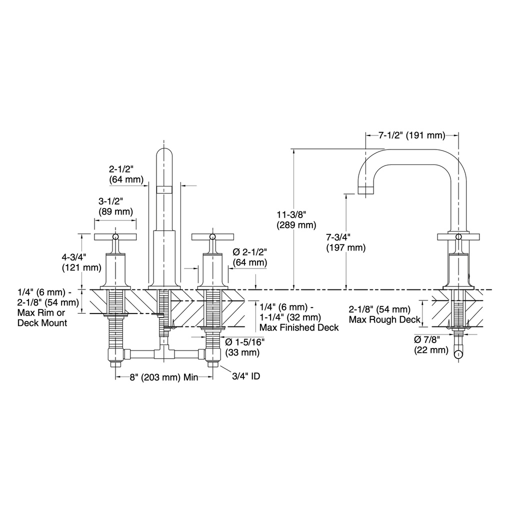 Kohler T14428-3-BN Purist Deck-Mount Bath Faucet Trim