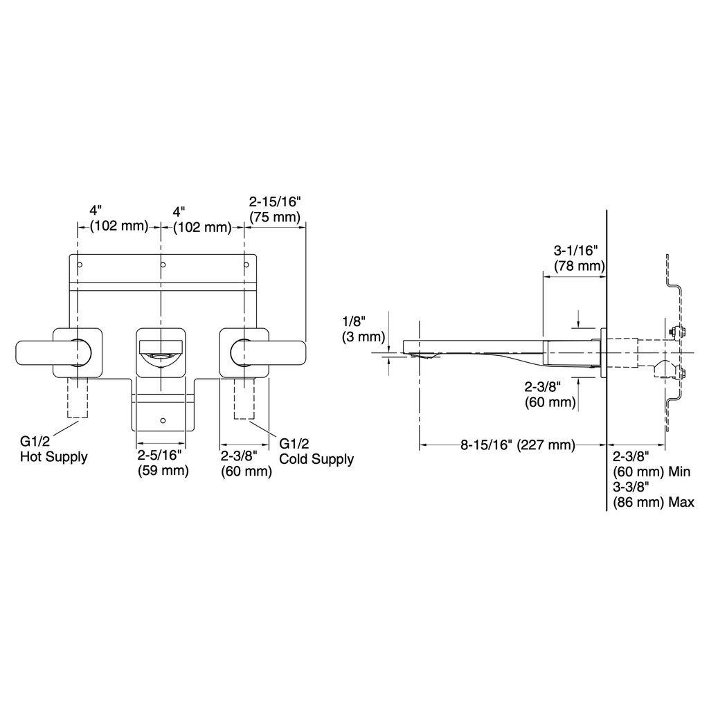 Kohler T23491-4-BV Parallel 2H Wm Bath Faucet Trm Lever