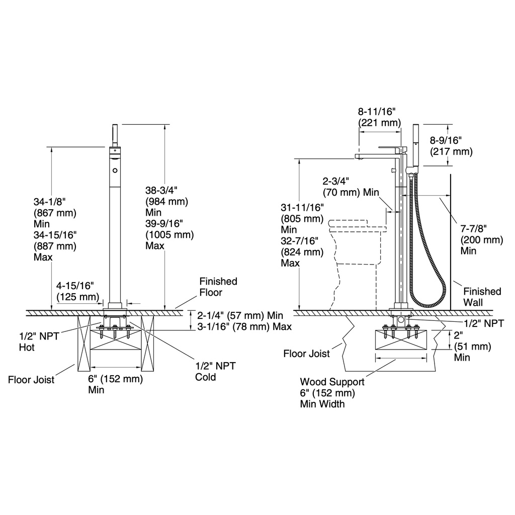 Kohler T23492-4-BL Parallel Freestanding Bath Faucet Trim