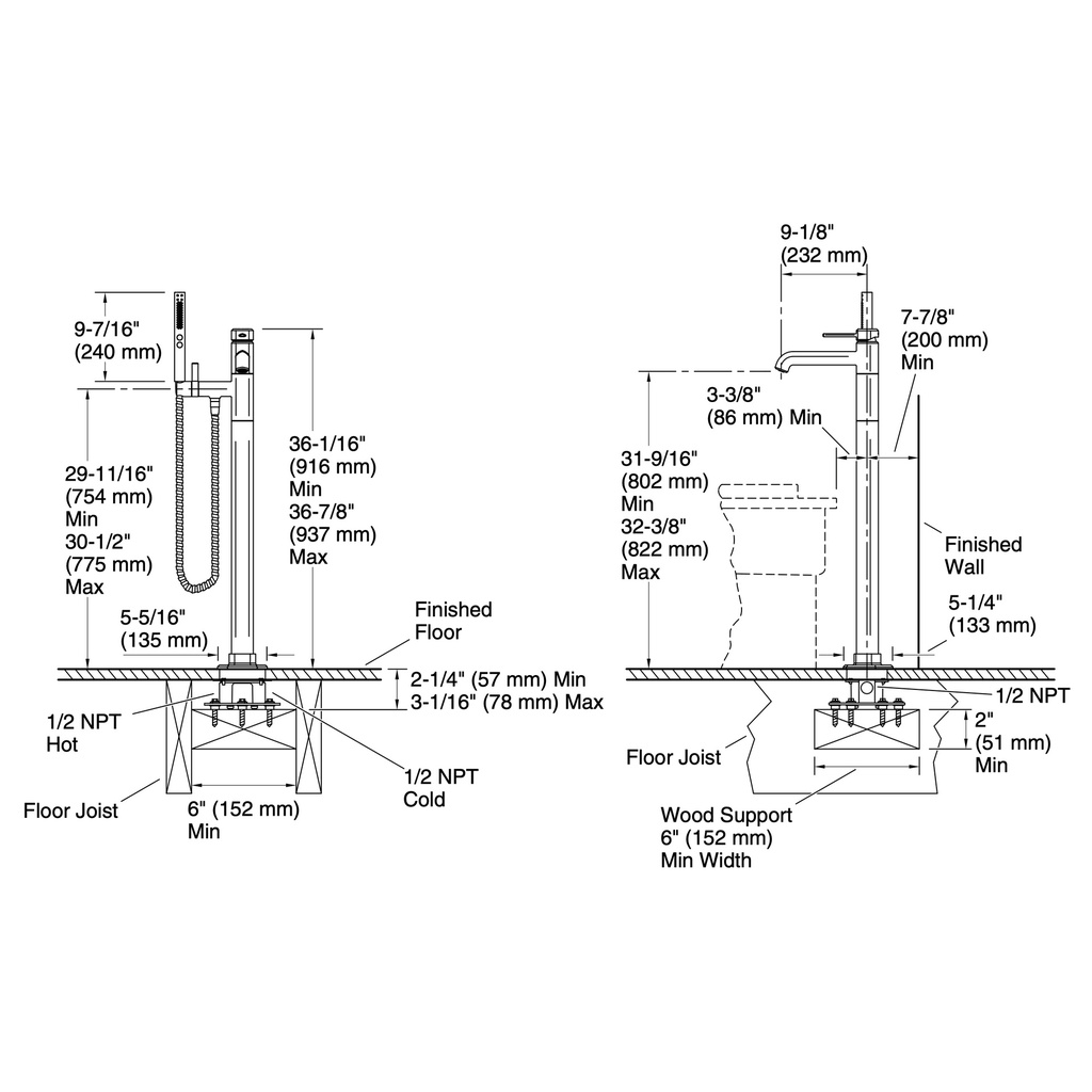 Kohler T27025-4-BMB Occasion Freestanding Bath Filler