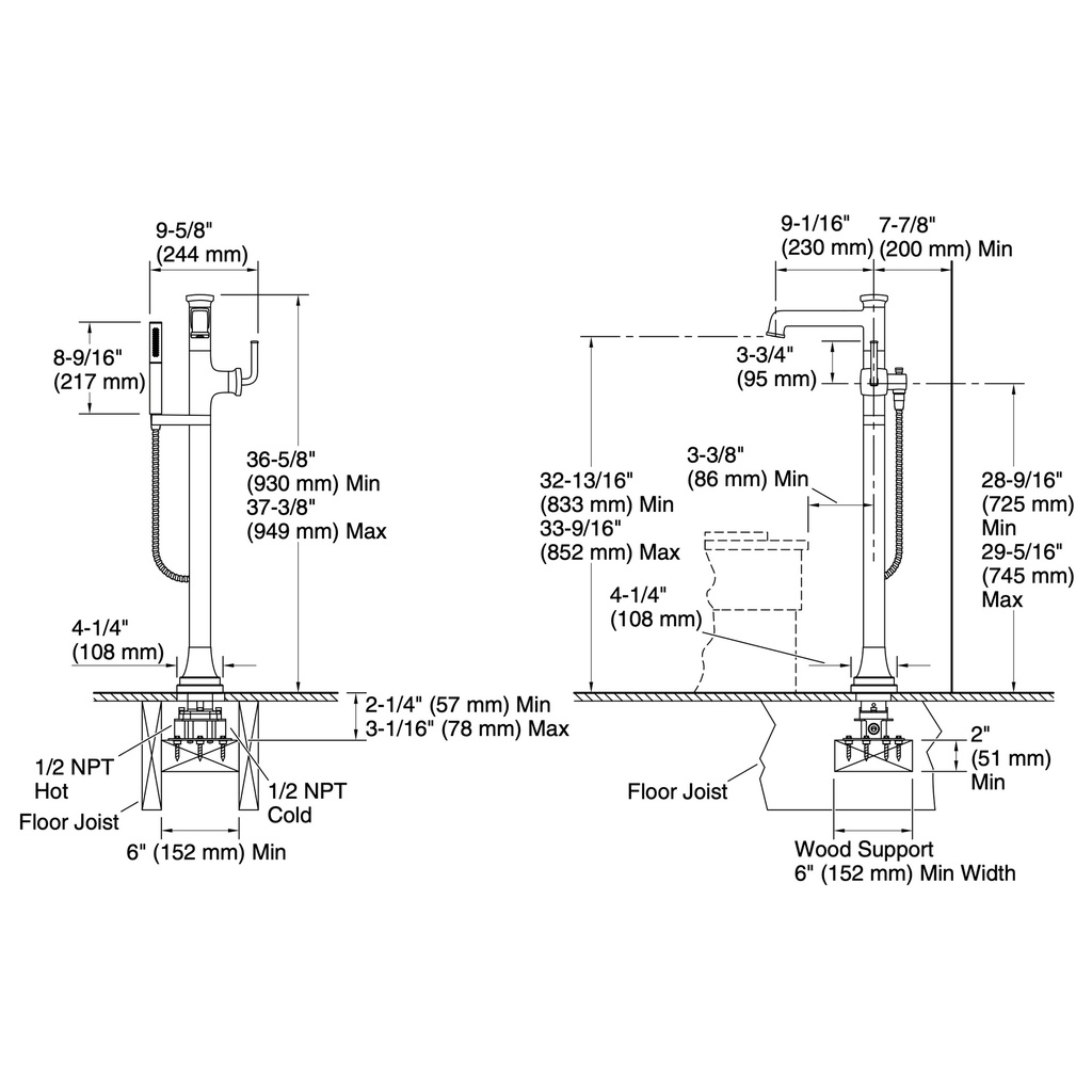 Kohler T27408-4-BN Riff Freestanding Bath Faucet Trim