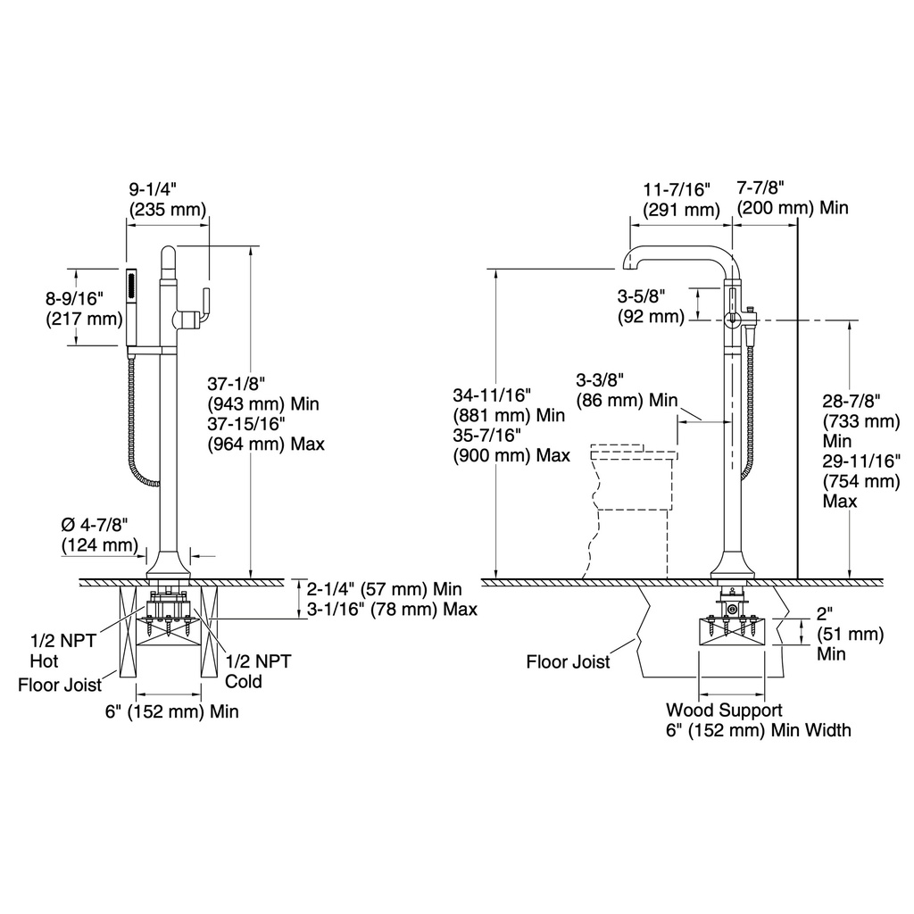 Kohler T27424-4-CBL Tone Freestanding Bath Faucet Trim