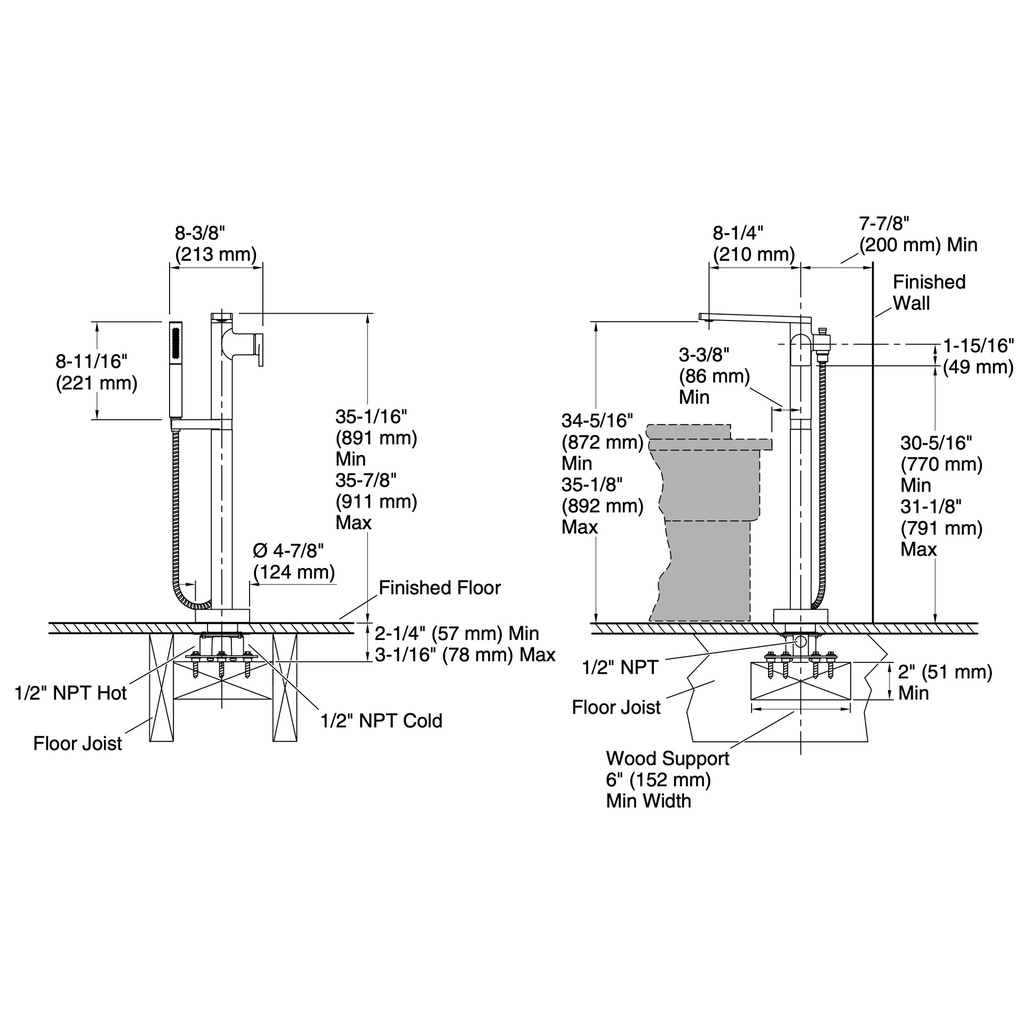 Kohler T73087-4-CP Composed Freestanding Bath Faucet Trim