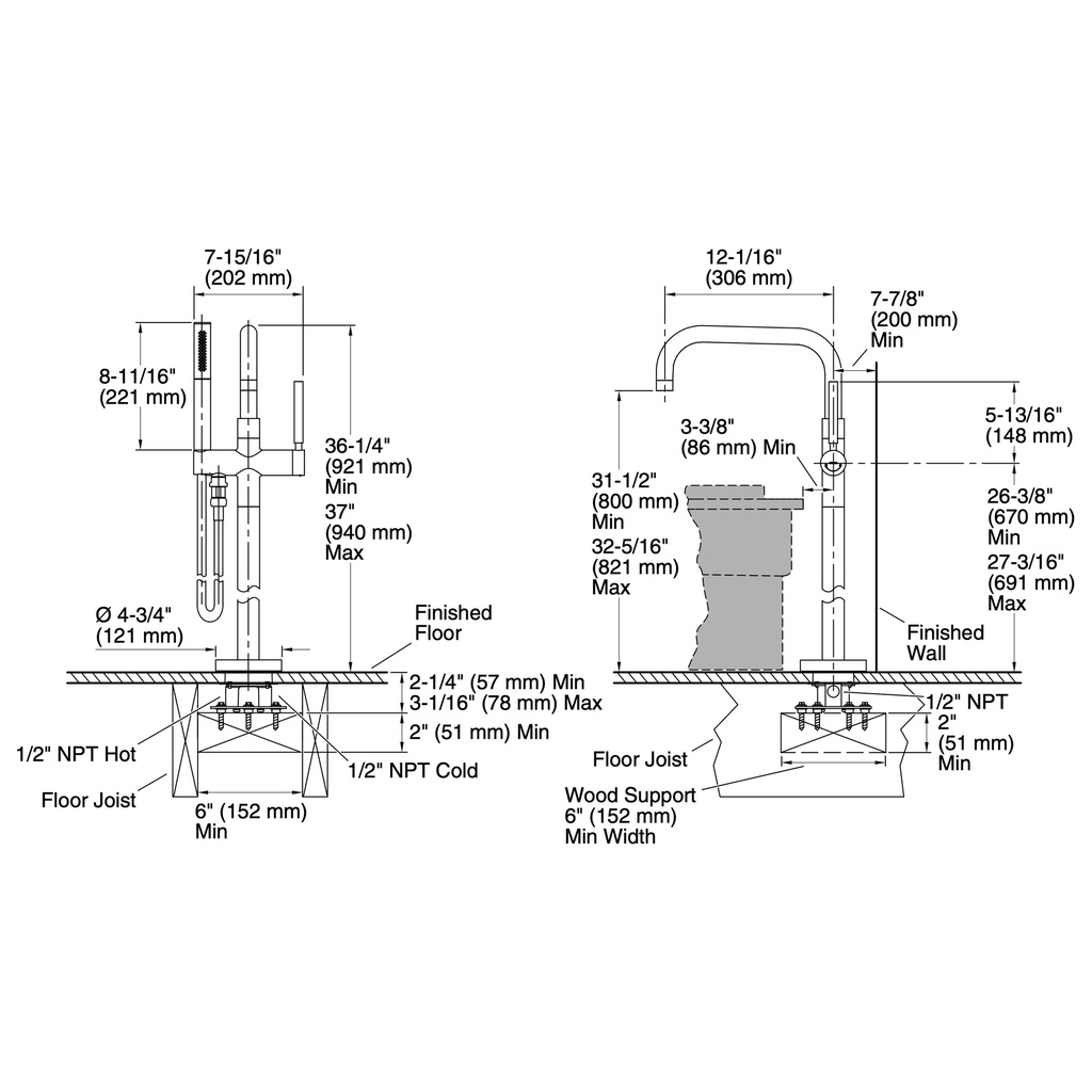 Kohler T97328-4-BN Purist Freestanding Bath Faucet Trim