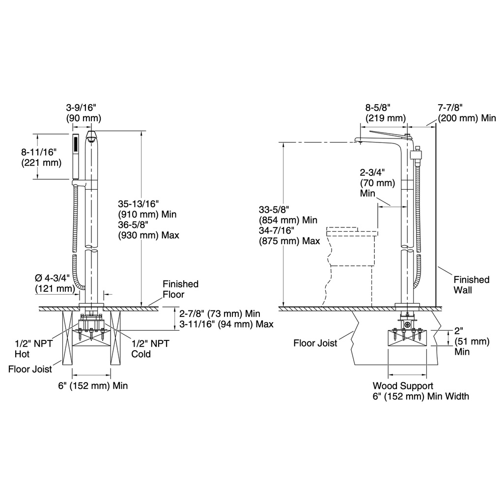 Kohler T97367-4-BN Avid Freestanding Bath Faucet Trim Lvr