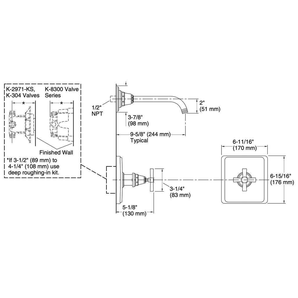 Kohler TLS13134-3A-BN Pinstripe Shwr Trim Pure, Less Head-Crs