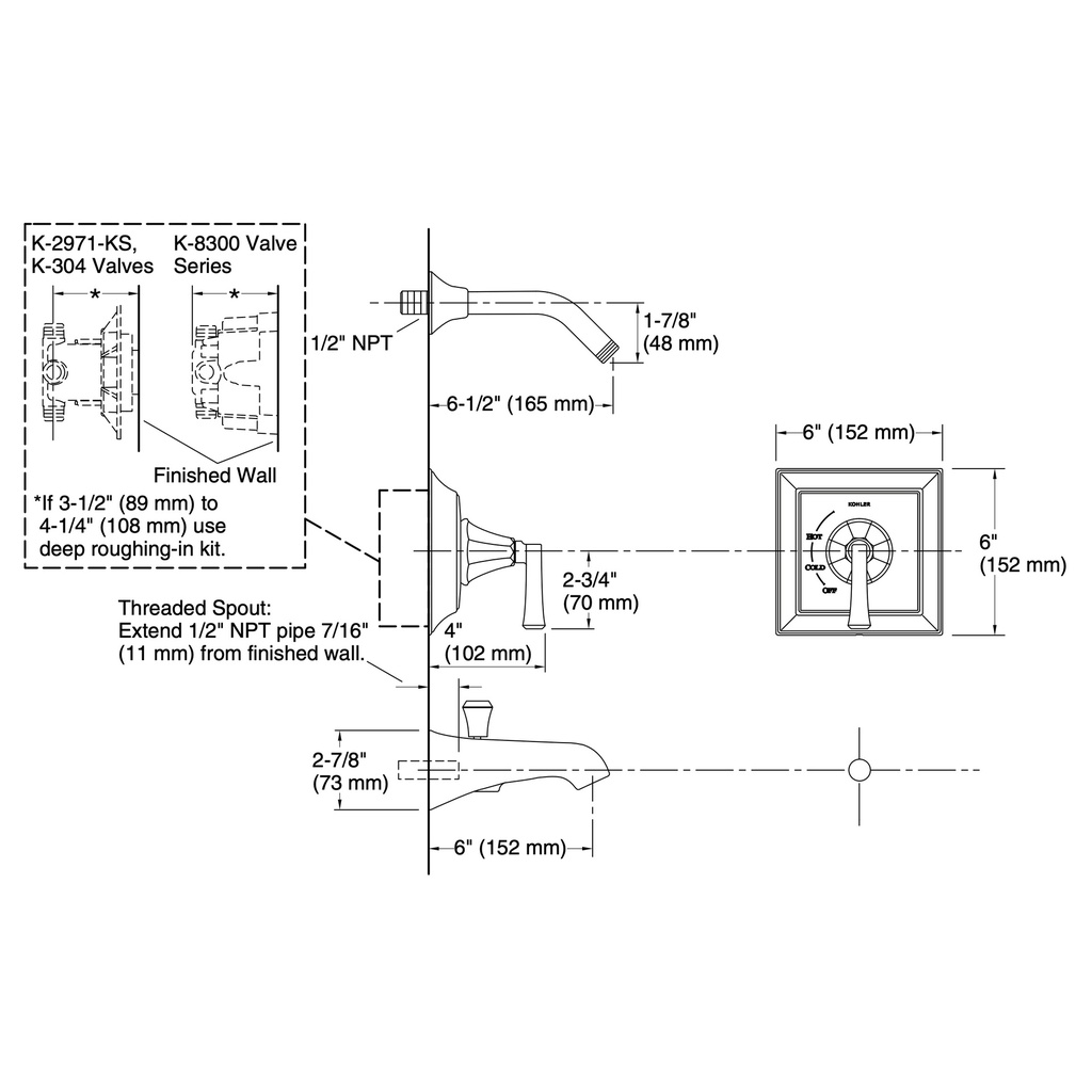 Kohler TLS461-4V-BN Memoirs Stately B/S Trm,Less Head-Deco