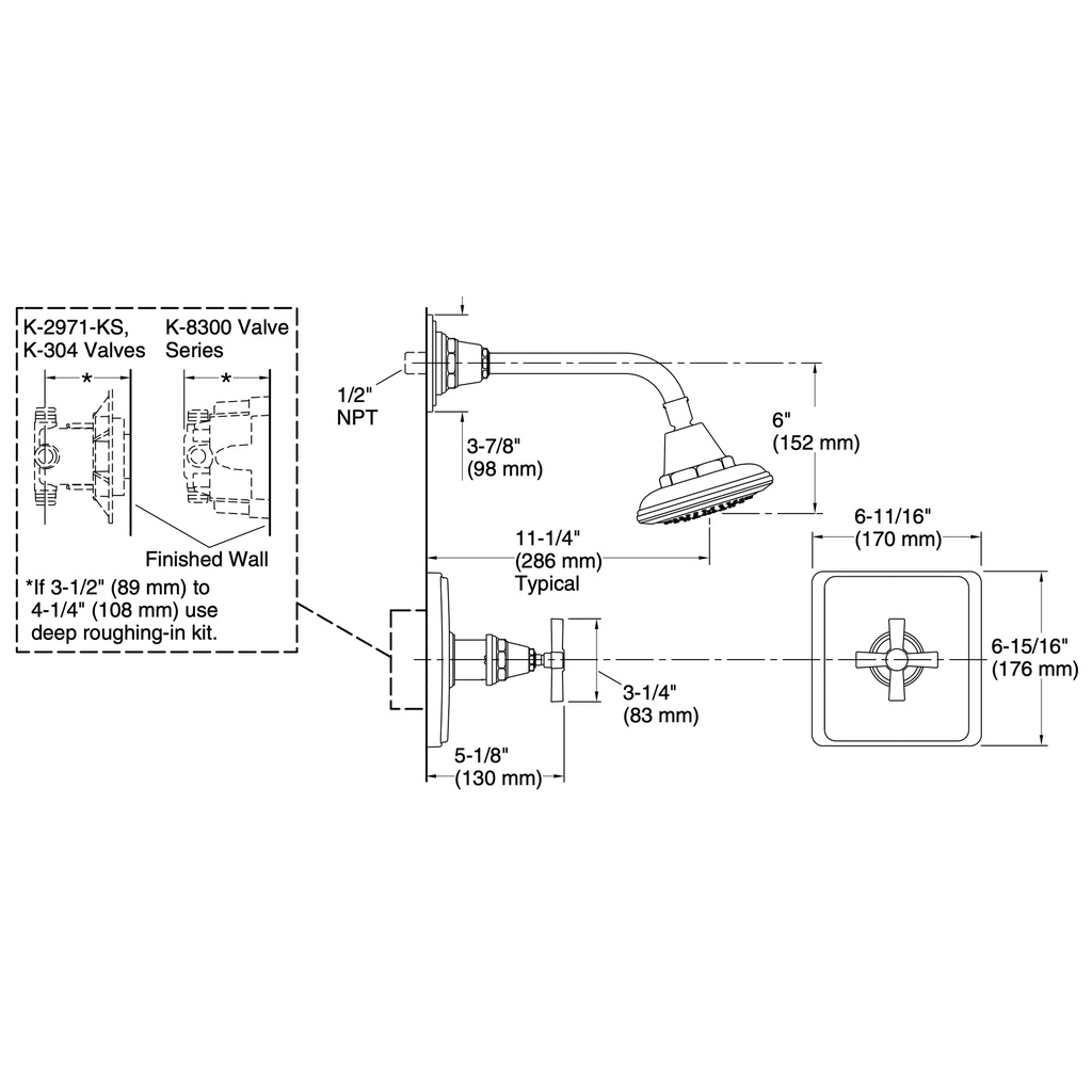 Kohler TS13134-3A-BN Pinstripe Shower Trim, Pure-Cross