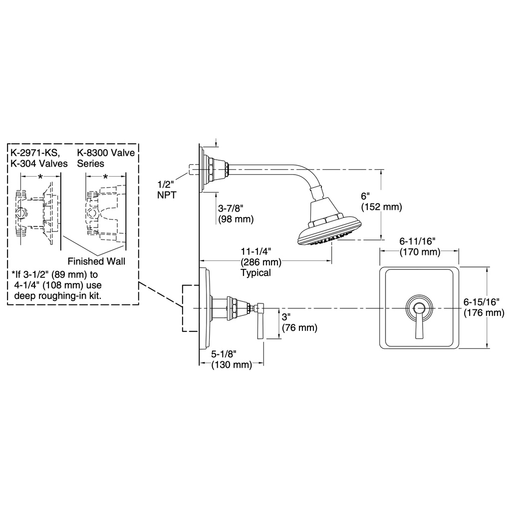 Kohler TS13134-4A-BN Pinstripe Shower Trim, Pure-Lever