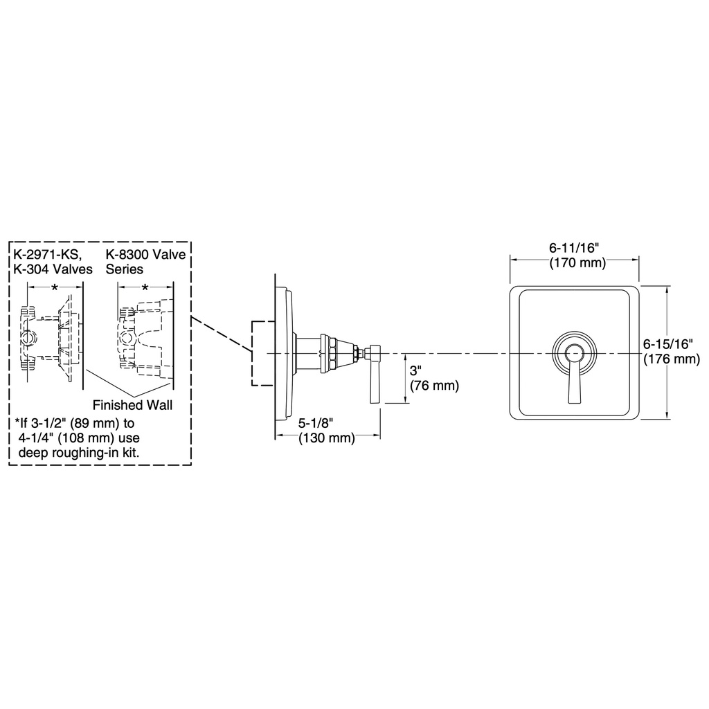 Kohler TS13135-4A-BN Pinstripe Valve Trim, Pure-Lever