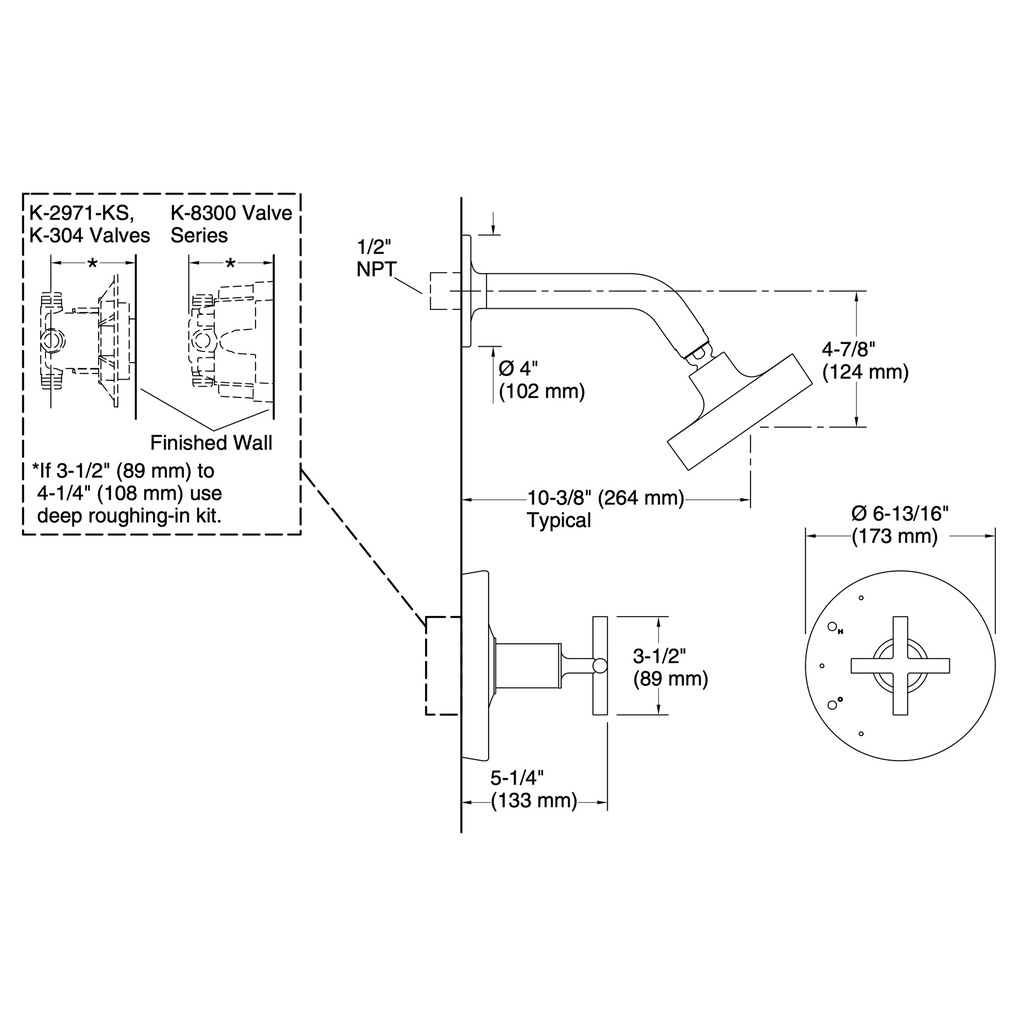 Kohler TS14422-3G-TT Purist Shower Trim-Cross