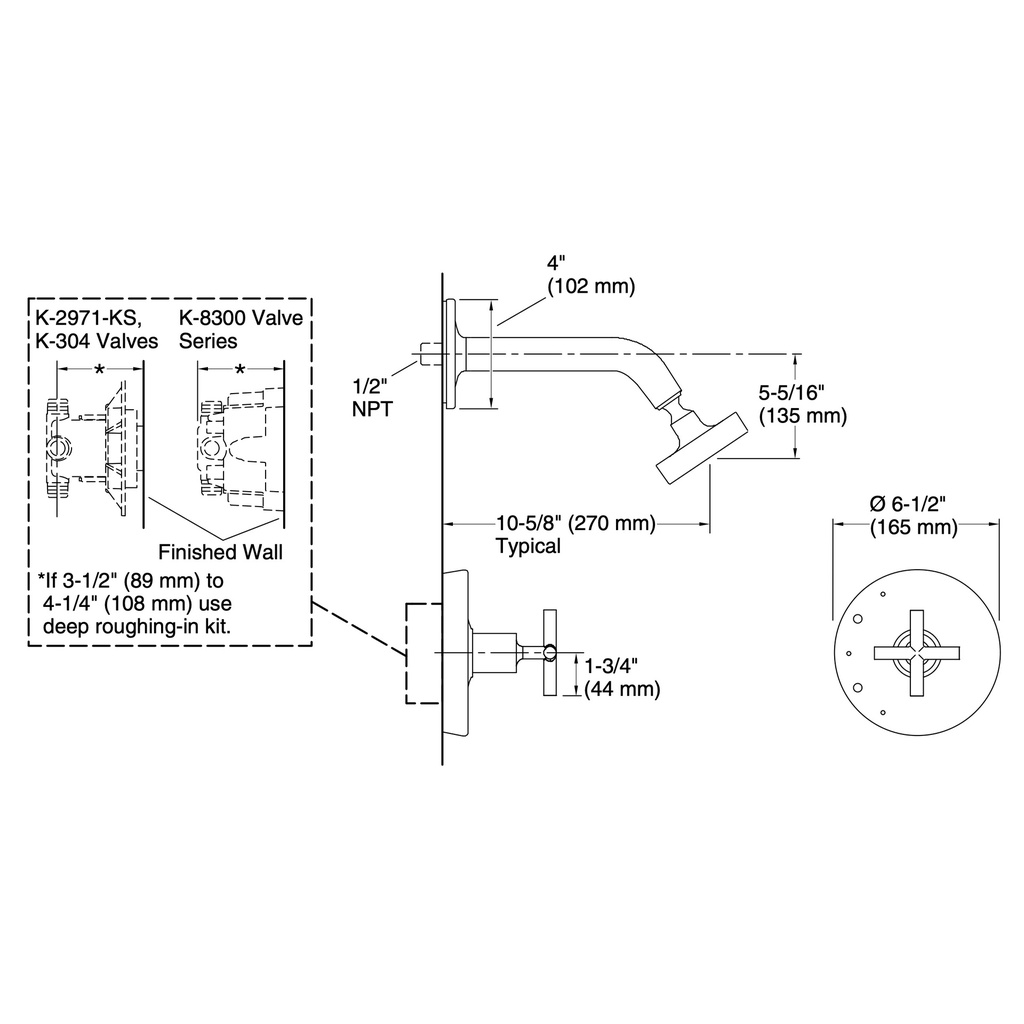 Kohler TS14422-3-TT Purist Shower Trim-Cross