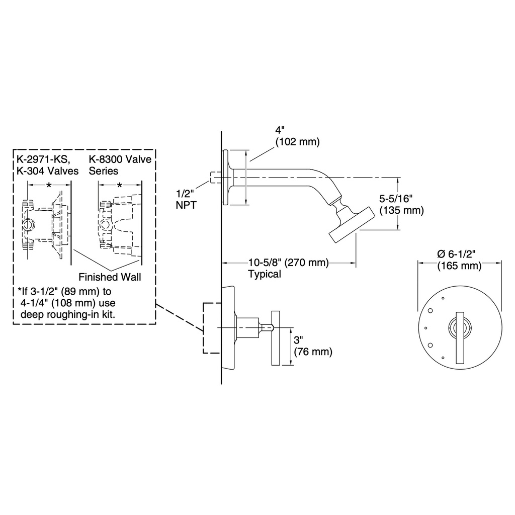 Kohler TS14422-4-TT Purist Shower Trim-Lever