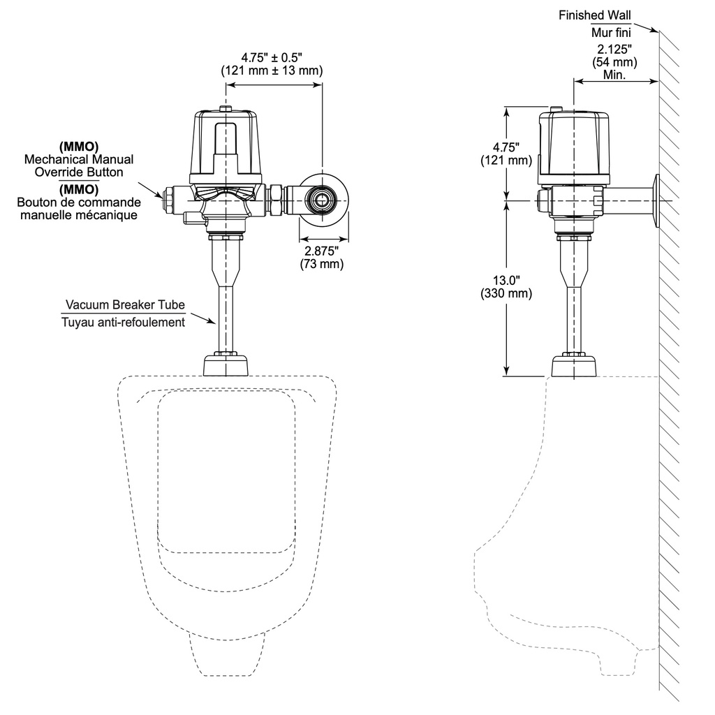 Delta 81T231BTA-05-MMO Mmo 0.5L Battery Urinal Flushvalve W Mmo