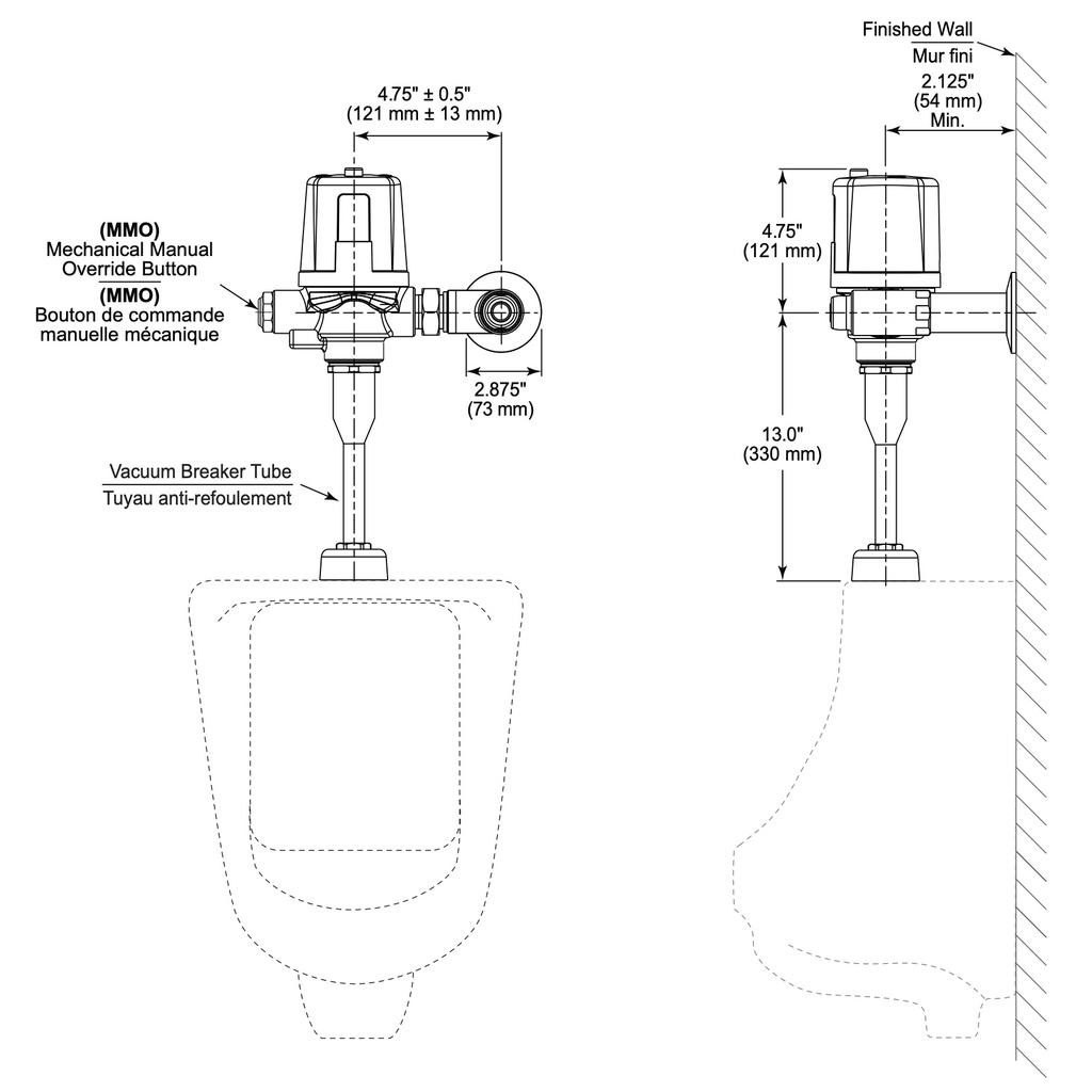 Delta 81T231BTA-MMO Mmo Battery Urinal Flushvalve W. Mmo