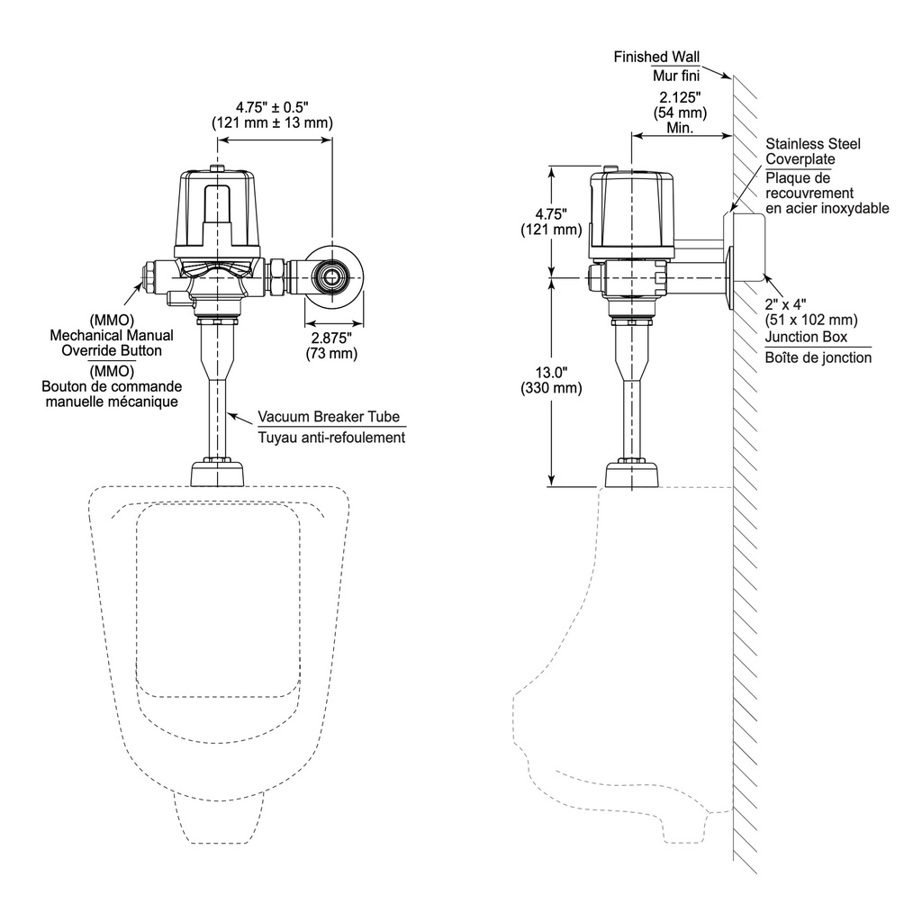 Delta 81T231HWA-MMO Hardwire Urinal Flushvalve W/ Mmo