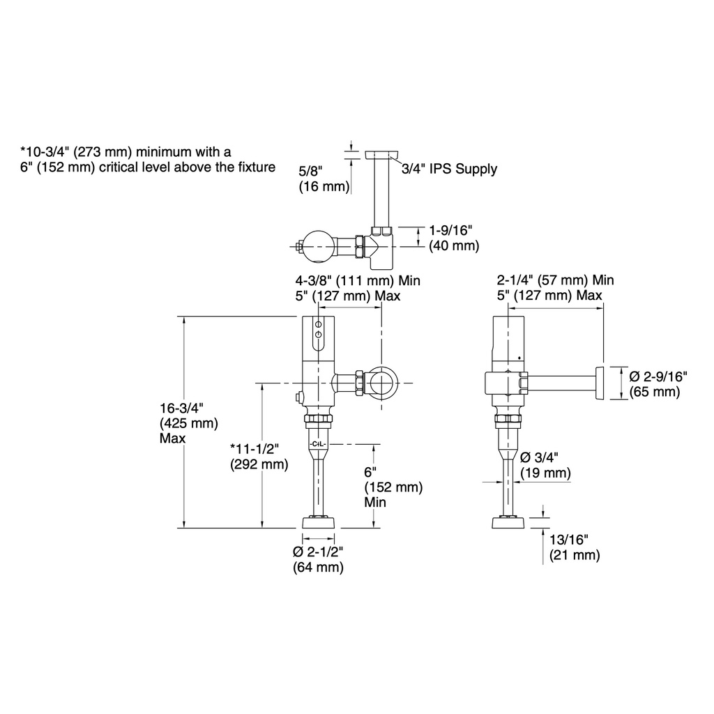 Kohler 10UD00D20-CP Mach Tripoint Dc 0.125 Gpf Urinal Fv