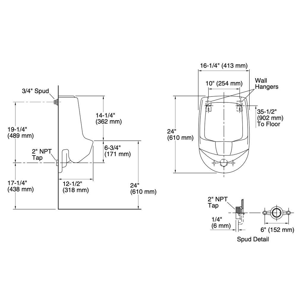 Kohler 4989-R-7 Freshman Lite Urinal-Rear Spud