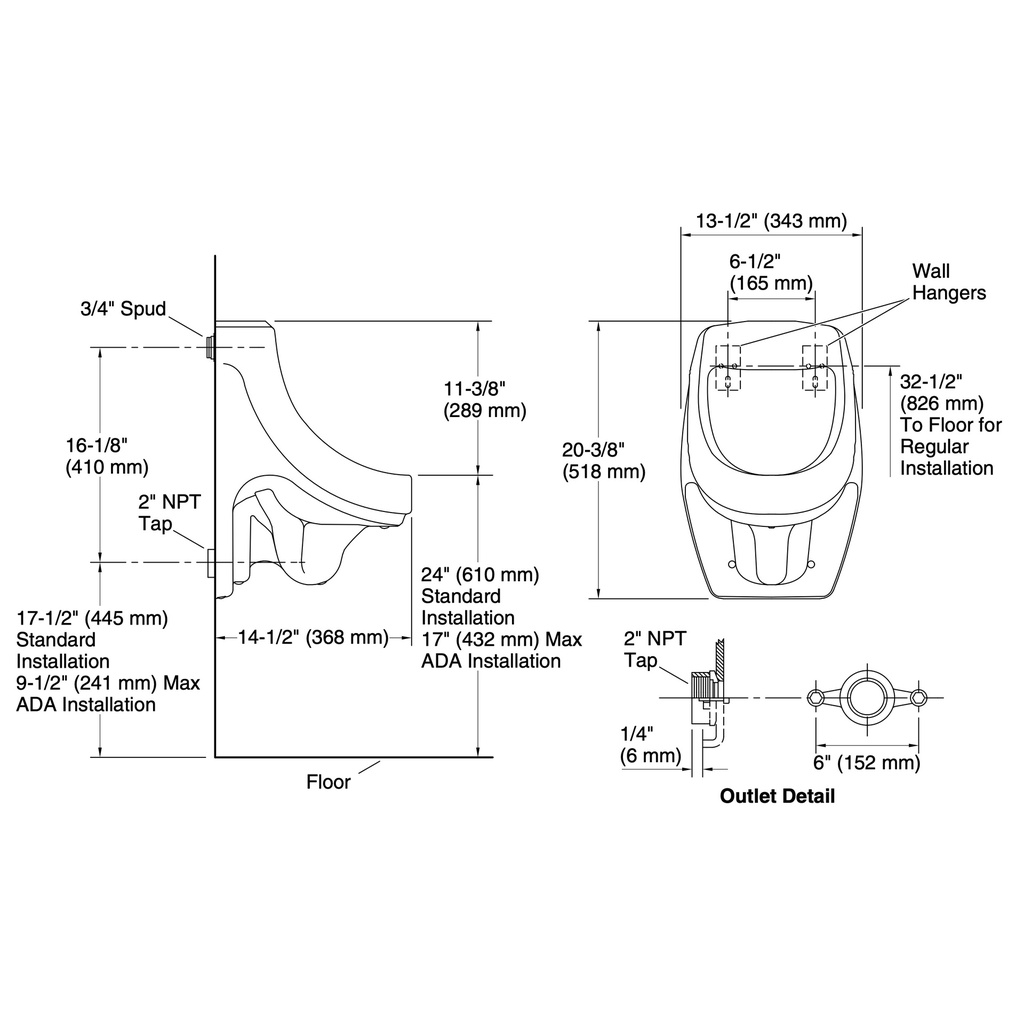 Kohler 5016-ER-7 Dexter Accuflush Urinal-Rear Spud