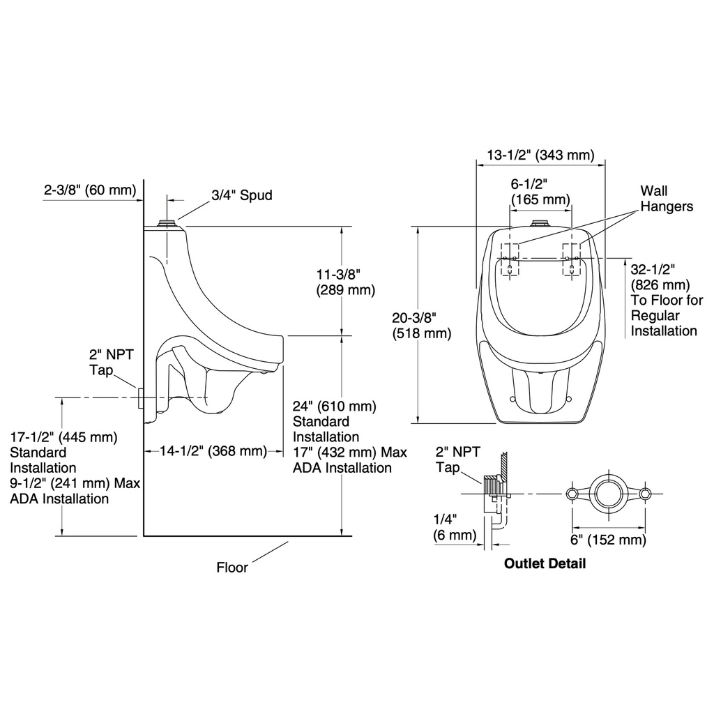 Kohler 5016-ET-96 Dexter Accuflush Urinal-Top Spud