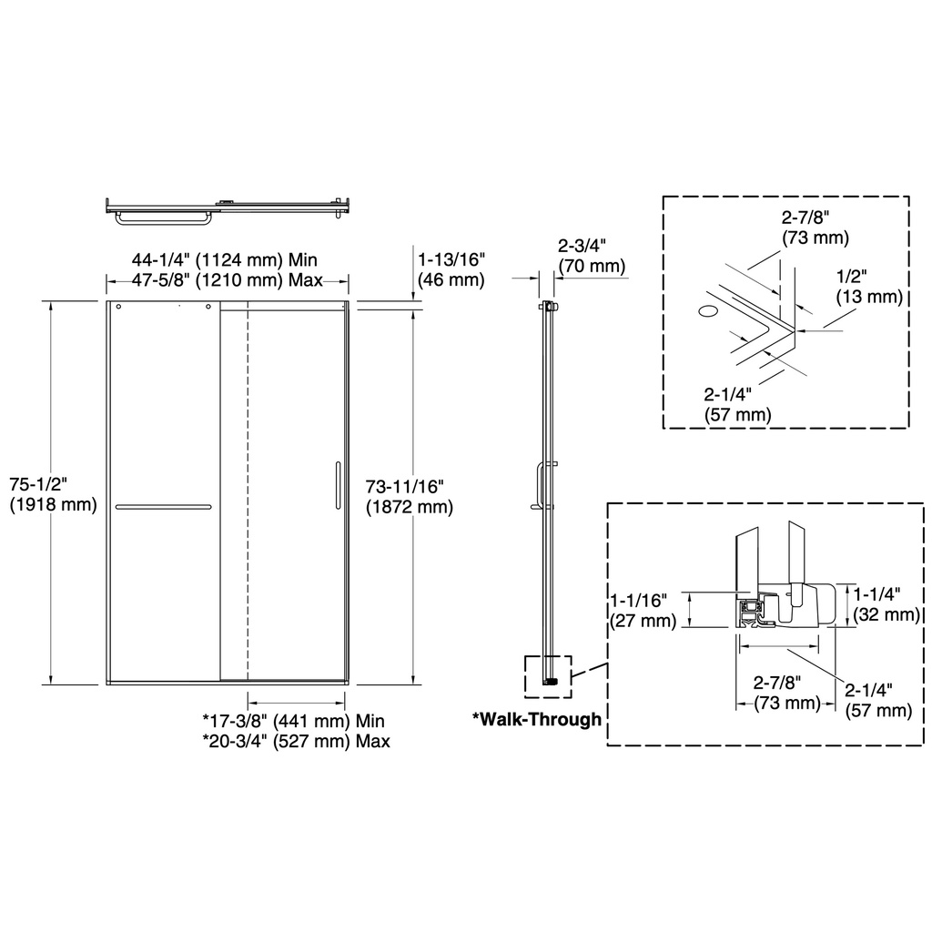Kohler 707613-8L-BL Elate 5/16 Shower Door 75 1/2 X 47 5/8