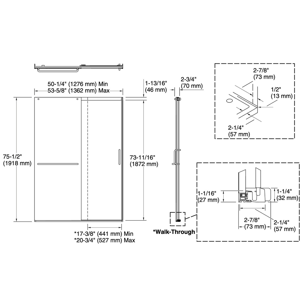 Kohler 707614-8L-SH Elate 5/16 Shower Door 75 1/2 X 53 5/8