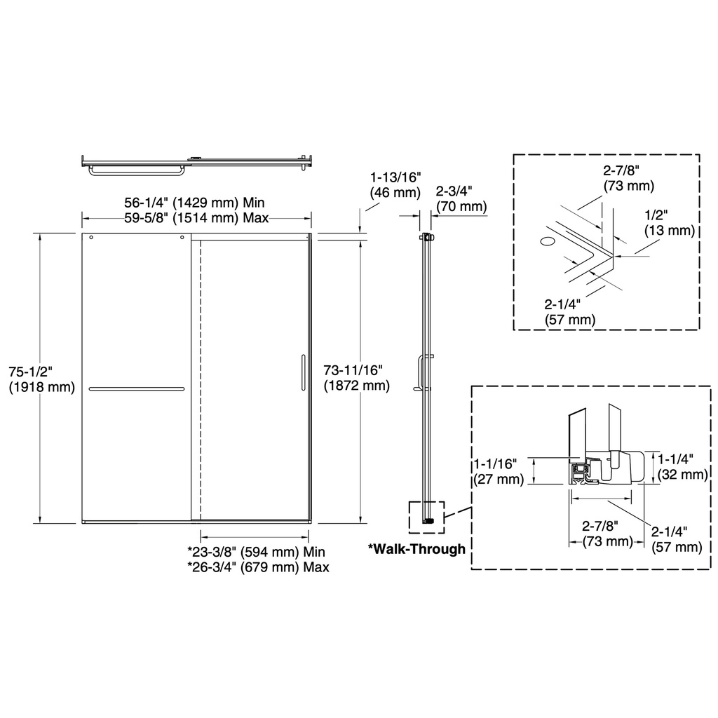 Kohler 707615-8L-SH Elate 5/16 Shower Door 75 1/2 X 59 5/8