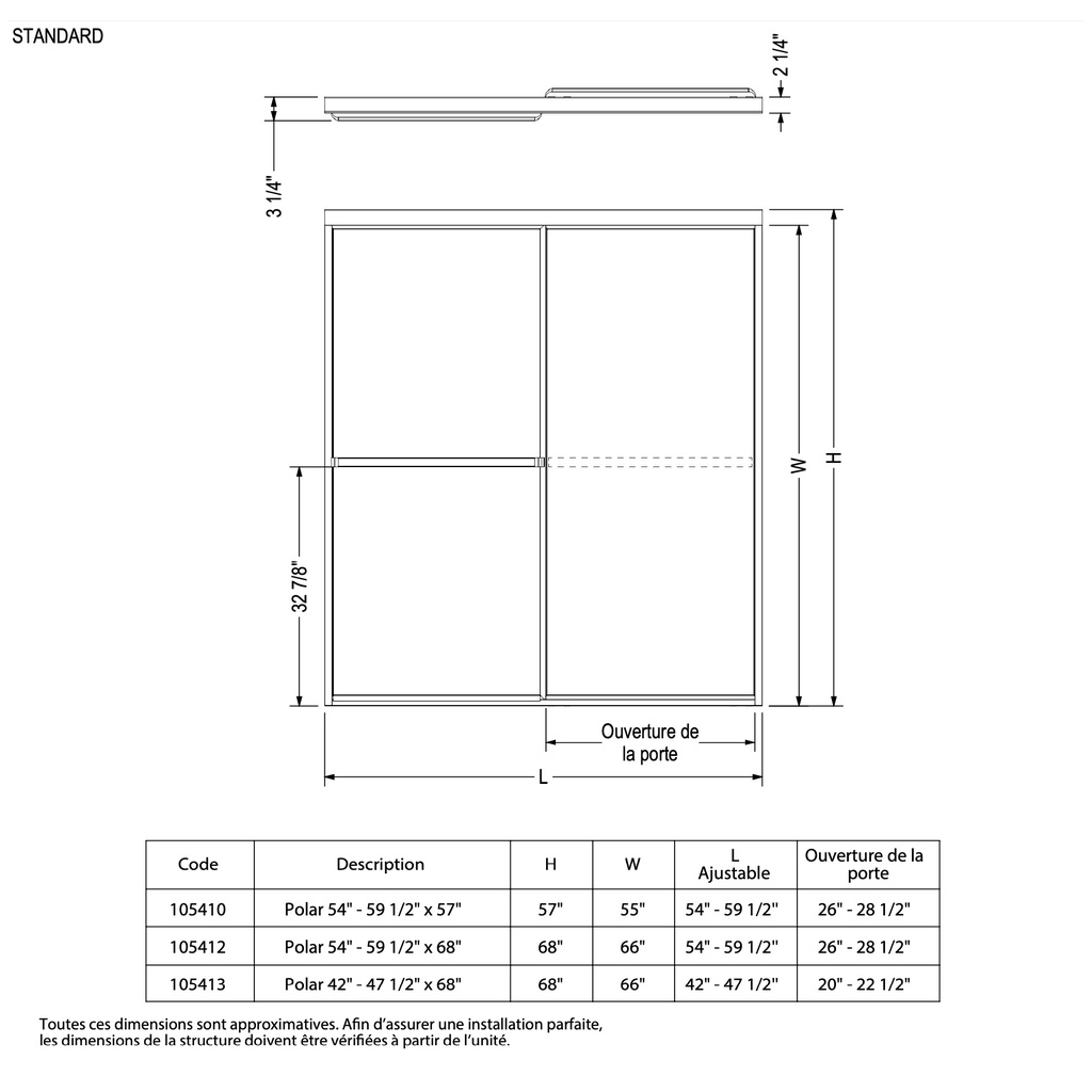 Maax 105412-970-084-000 Polar 54-59 _ in. x 68 in. Bypass Shower Door for Alcove Installation with Raindrop glass in Chrome