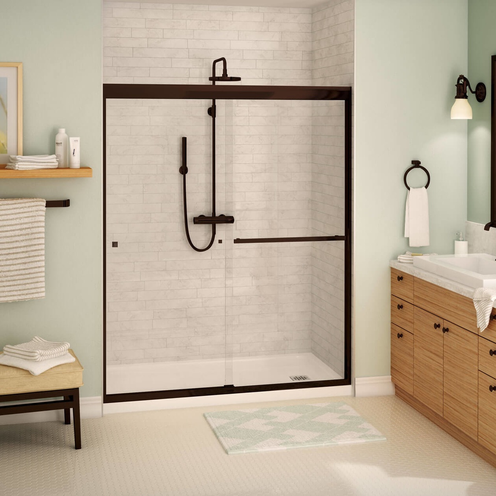 Maax 135672-900-172-000 Aura 55-59 x 71 in. 8 mm Bypass Shower Door for Alcove Installation with Clear glass in Dark Bronze