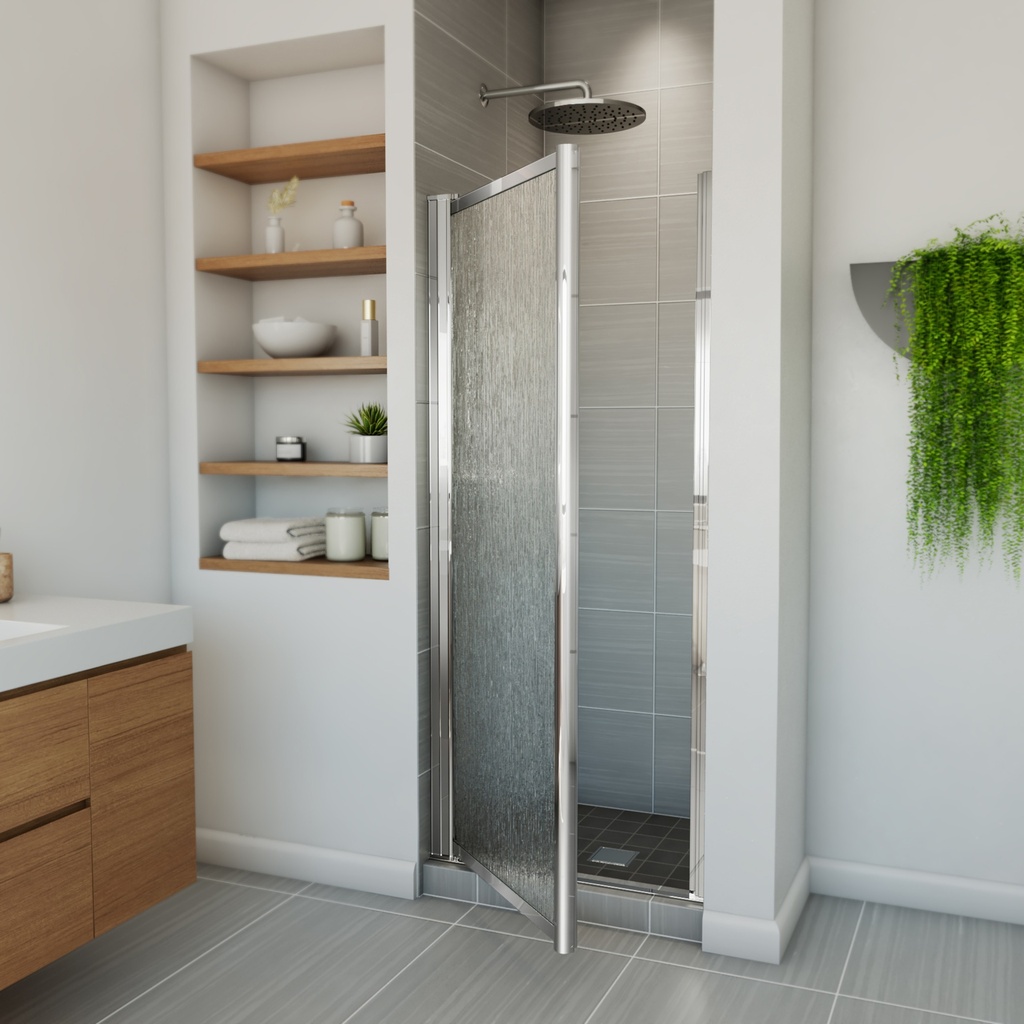 Maax 136635-970-084-000 Pivolok 27-28 _ x 64 _ in. Pivot Shower Door for Alcove Installation with Raindrop glass in Chrome