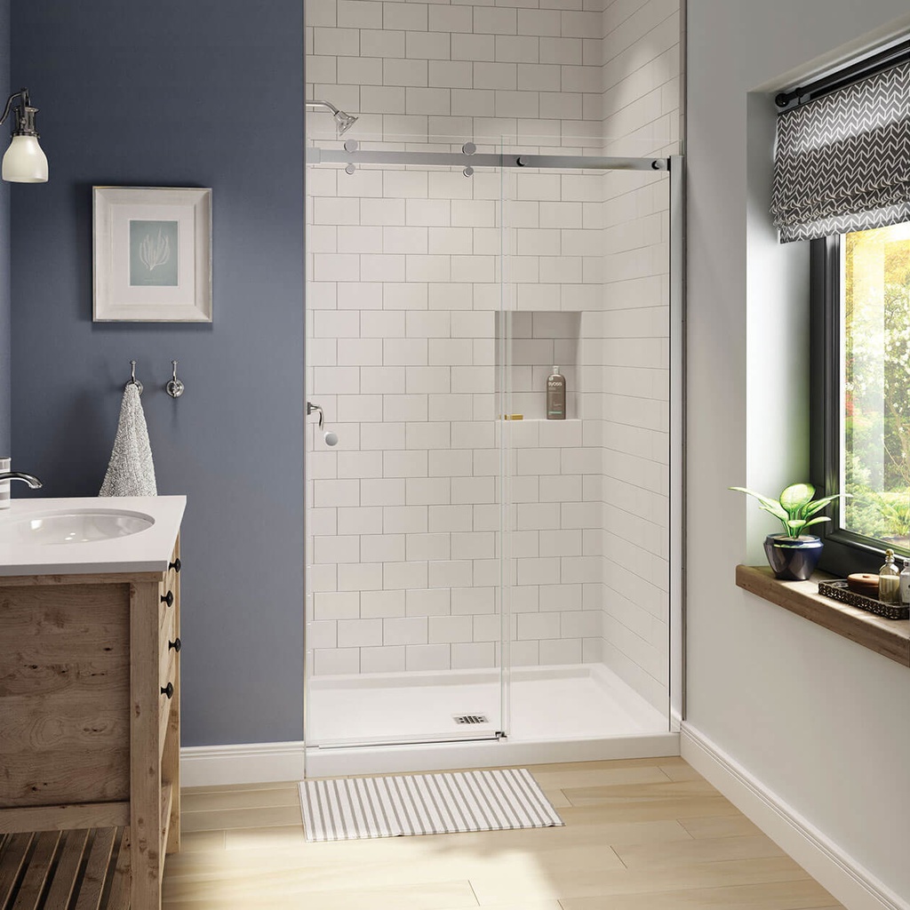 Maax 138992-900-084-000 Luminescence 44 _-47 x 70 _-72 in. 6 mm Sliding Shower Door for Alcove Installation with Clear glass in Chrome