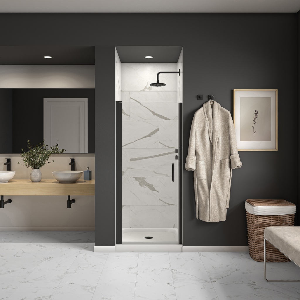 Maax 139265-900-340-100 Cappadocia 33-35 x 68 in. 6 mm Pivot Shower Door for Alcove Installation with Clear glass & Round Handle in Matte Black