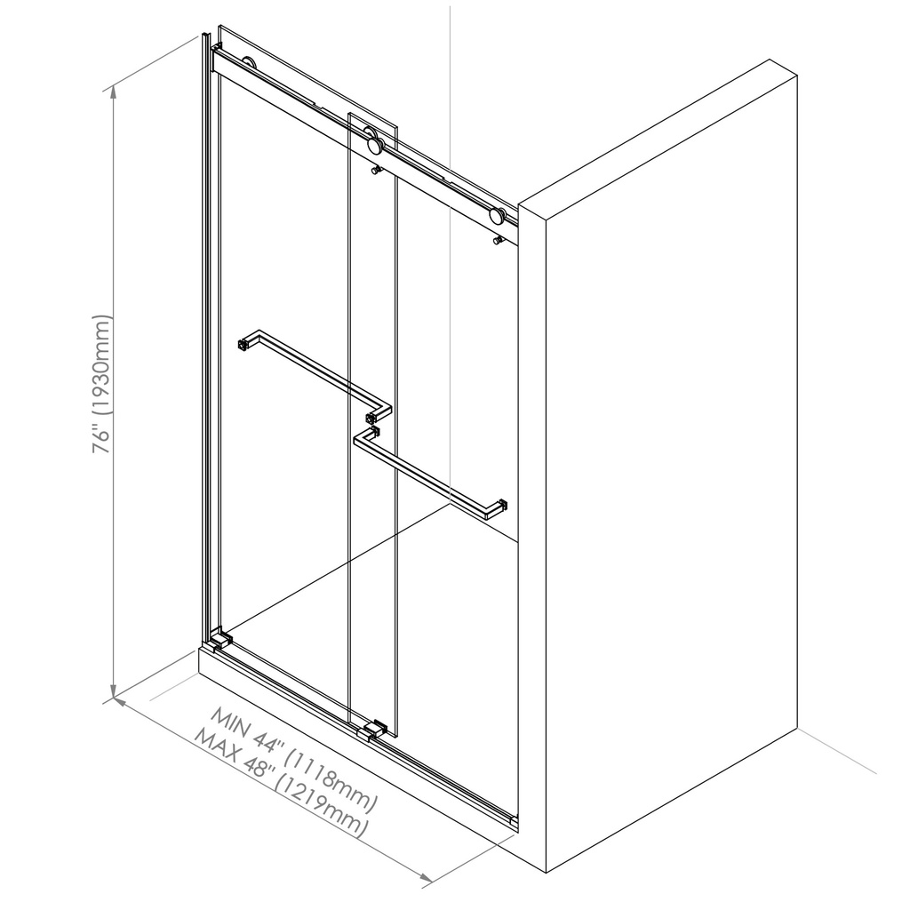 Neptune 220339-900-084-000 Barena 44-48 x 76 in. 8mm Bypass Shower Door for Alcove Installation with Clear Glass in Chrome