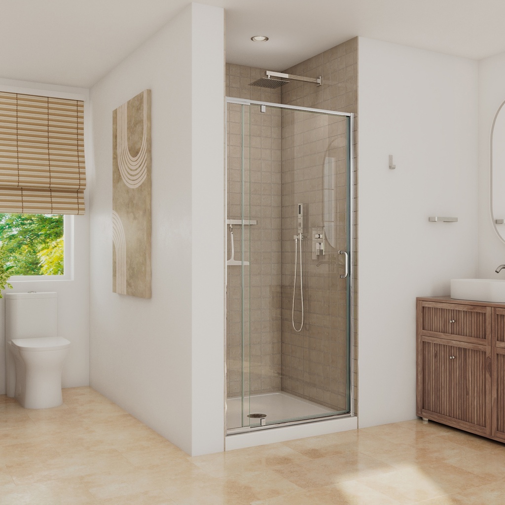 Neptune 220333-900-084-000 Belaya 32-36 x 72 in. 6mm Pivot Shower Door for Alcove Installation with Clear Glass in Chrome