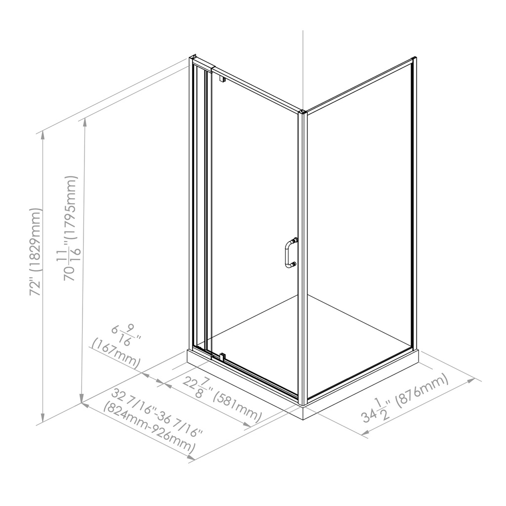 Neptune 220334-900-084-000 Belaya 36 x 36 x 72 in. 6mm Pivot Shower Door for Corner Installation with Clear Glass in Chrome