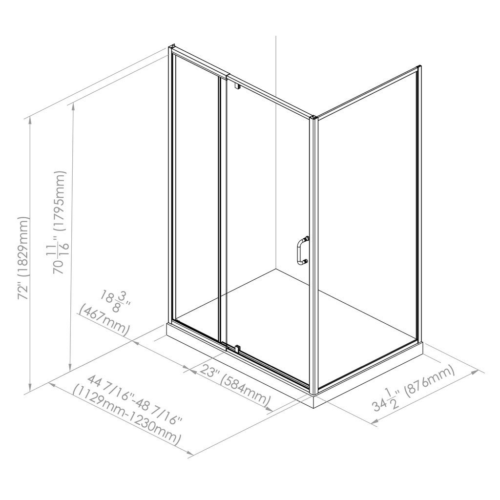 Neptune 220336-900-084-000 Belaya 48 x 36 x 72 in. 6mm Pivot Shower Door for Corner Installation with Clear Glass in Chrome