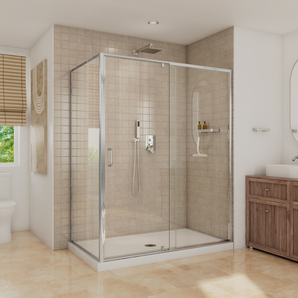 Neptune 220338-900-084-000 Belaya 60 x 36 x 72 in. 6mm Pivot Shower Door for Corner Installation with Clear Glass in Chrome