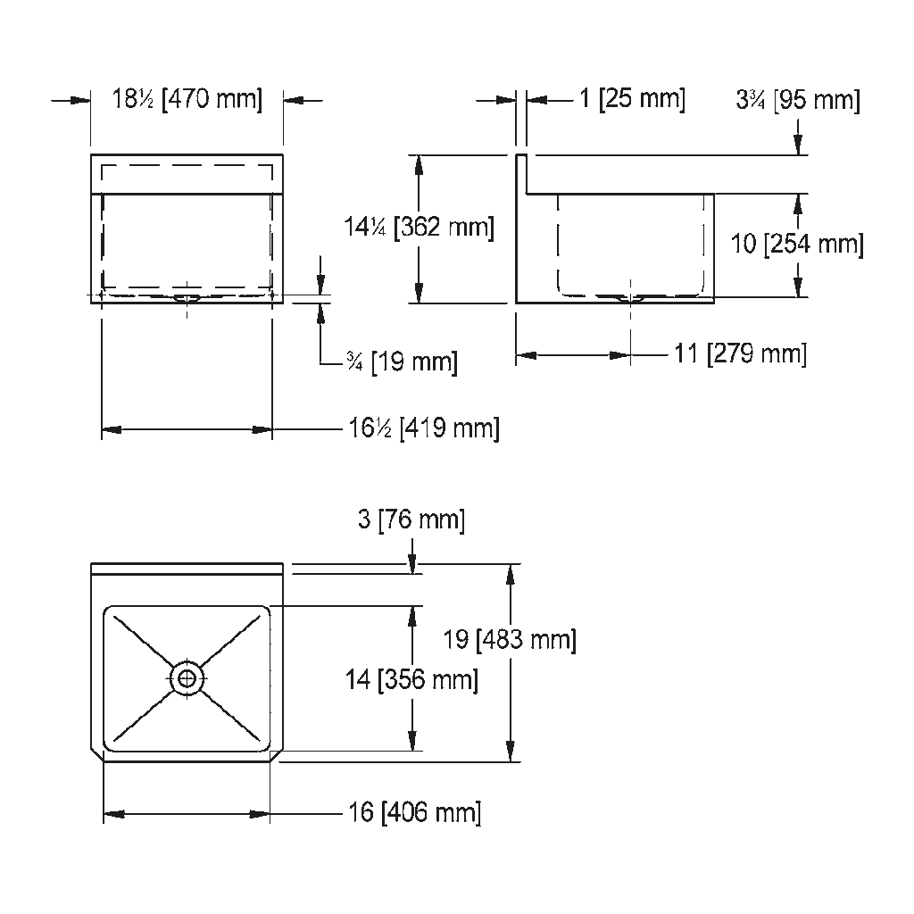 Franke WHBS181910-3-1 Wall Hung Wash Basin 18Ga 1 Hole