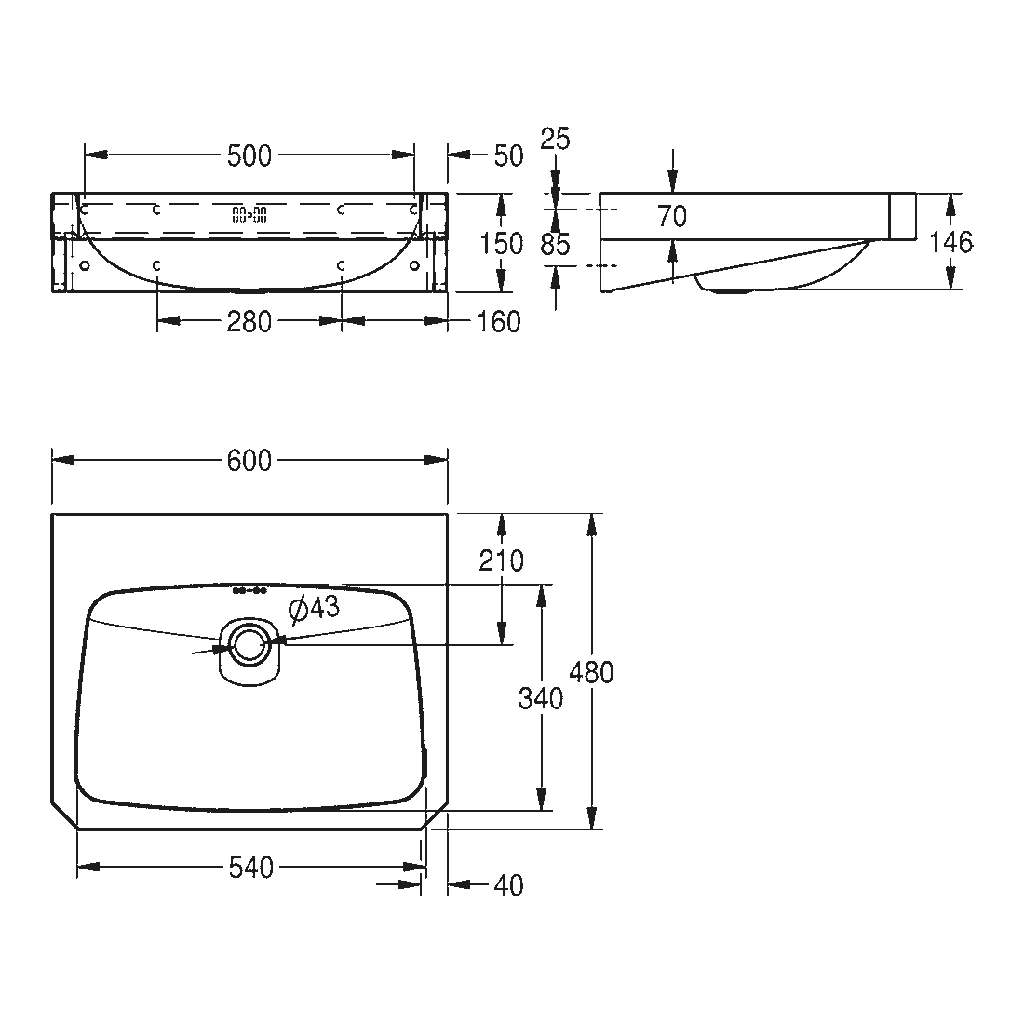 Franke WT600C-7-1 Wall Hung Wash Basin 19Ga 1 Hole
