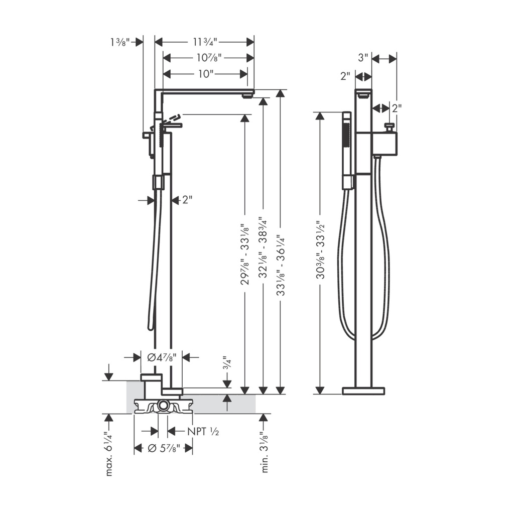 Hansgrohe 46441001 Freestanding Tub Filler Trim With 1.75 Gpm Handshower, Diamo
