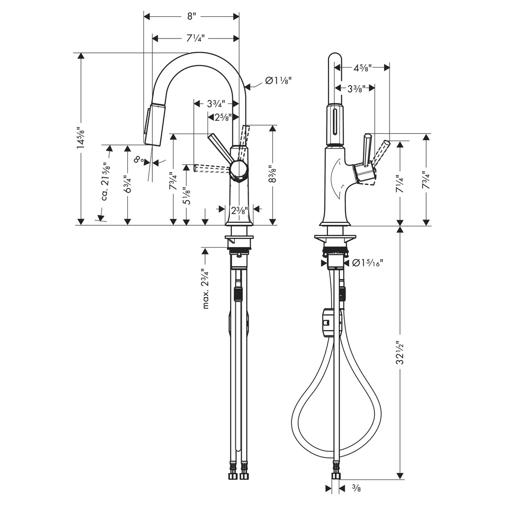 Hansgrohe 04853000 Prep Kitchen Faucet 2 Spray Pull Down 1.75 Gpm