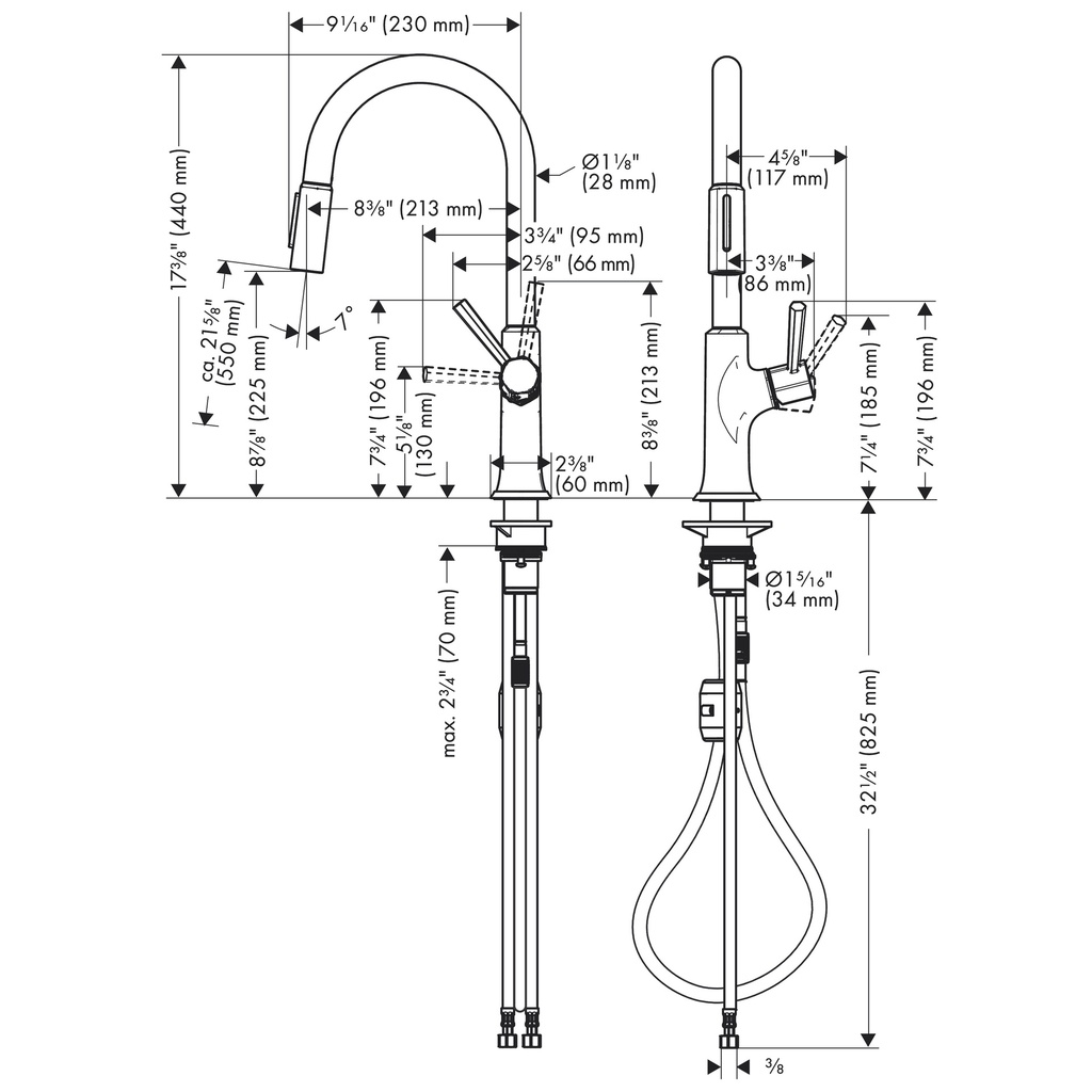 Hansgrohe 04852250 Locarno Higharc Kitchen Faucet 2 Spray Pull Down 1.75 Gpm Brushed Gold Optic
