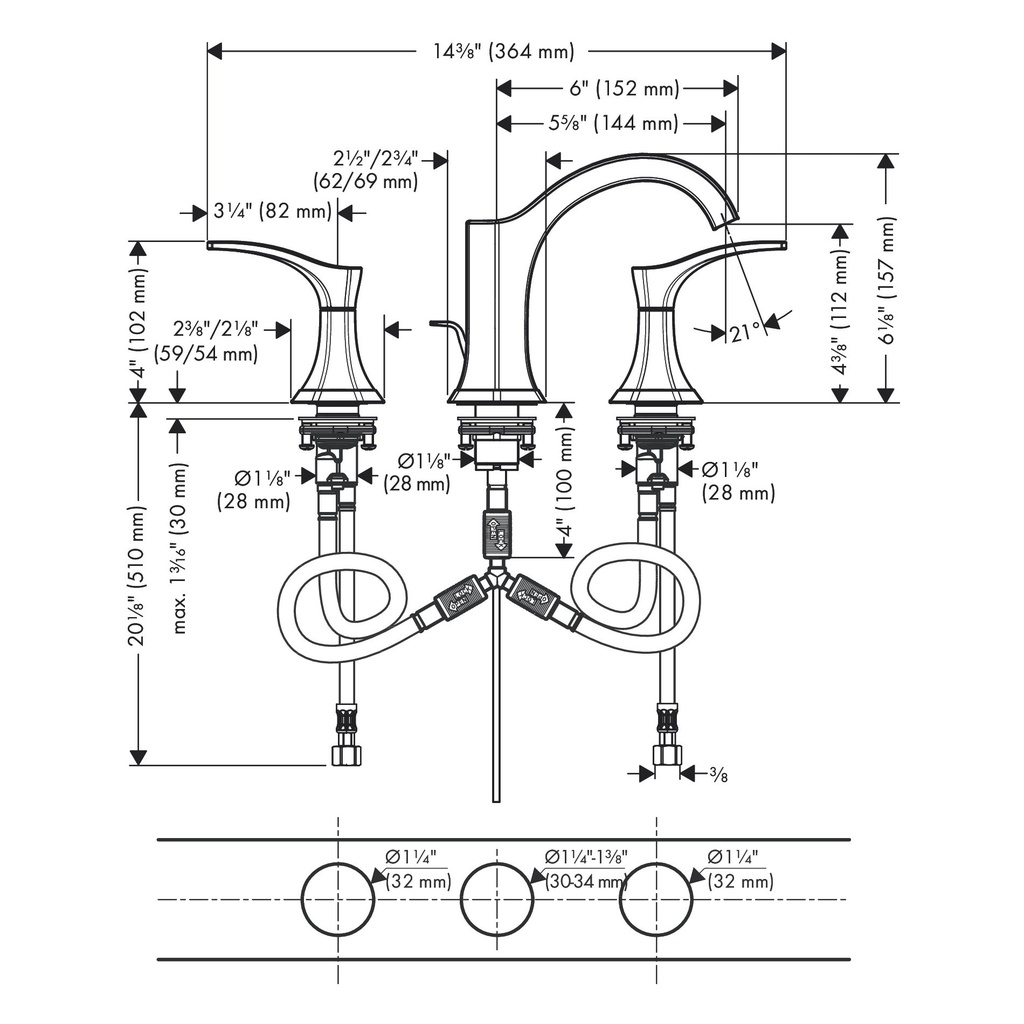 Hansgrohe 04813670 Widespread Faucet 110 With Pop Up Drain 1.2 Gpm